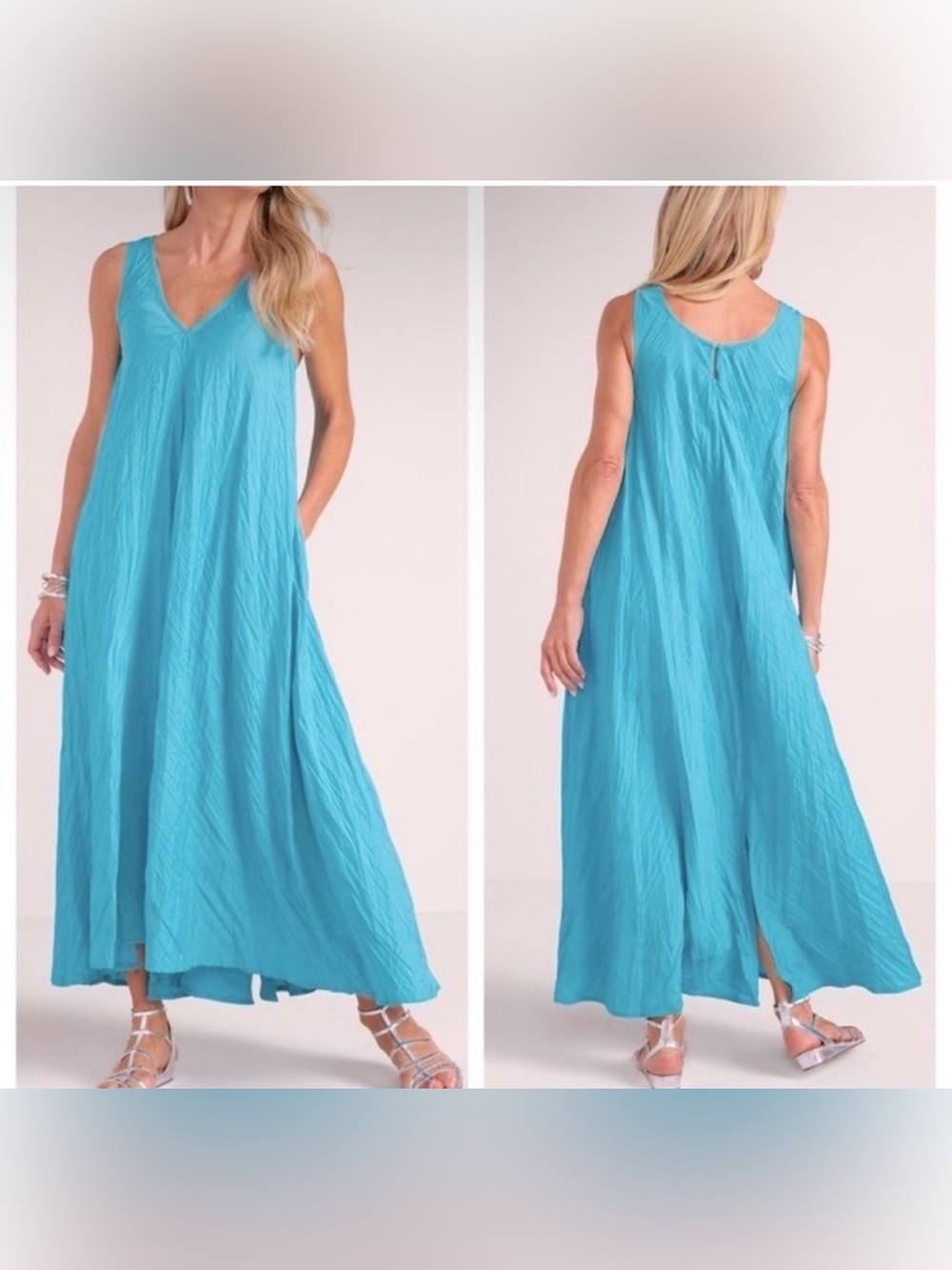 Soft Surroundings Aqua V-Neck Sleeveless Maxi Dress